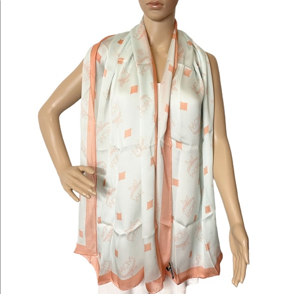 MCM Silk Logo Moonlight Jade Summer Scarf Summer Shawl - Picture 2 of 14